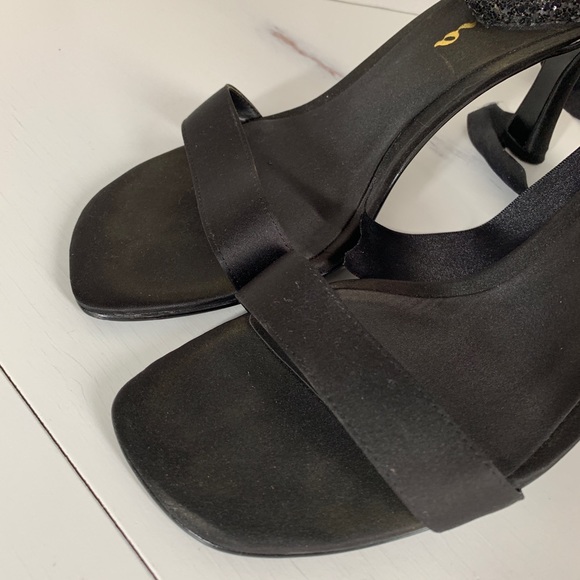 Nina Black Satin Open Toe Ankle Tie SZ 8 - Picture 5 of 8